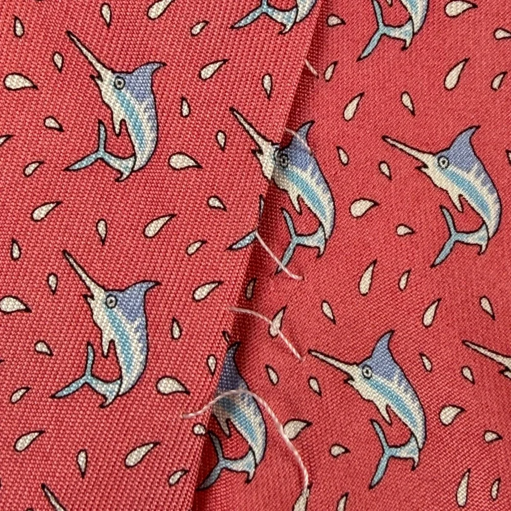 Vineyard Vines Kids Silk Tie Coral Pink Marlin Fish Nautical Hand Made 51x3.5